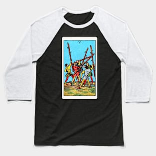 Card #26 - Five Of Wands - Rider Waite Smith Tarot Baseball T-Shirt